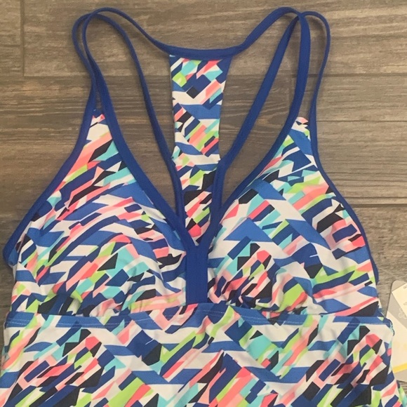 NWT Go Gossip Tankini Swim Top Small or Medium Crossed Signals Racerback Blue - Picture 7 of 14
